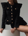 Elegant Black Tweed Jacket and Shorts Suit - Maelle Paris