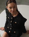 Elegant Black Tweed Jacket and Shorts Suit - Maelle Paris