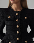 Elegant Black Tweed Jacket and Shorts Suit - Maelle Paris
