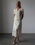 Elegant White Lace Detail Suit - Maelle Paris