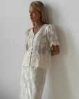 Elegant White Lace Detail Suit - Maelle Paris