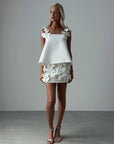 White Mini Suit with Floral Details - Maelle Paris