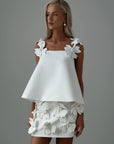 White Mini Suit with Floral Details - Maelle Paris