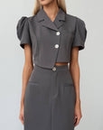 Elegant Gray Crop Jacket Dress - Maelle Paris