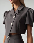 Elegant Gray Crop Jacket Dress - Maelle Paris