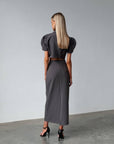 Elegant Gray Crop Jacket Dress - Maelle Paris