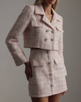 Conjunto de chaqueta corta y falda de tweed rosa