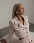 Conjunto de chaqueta corta y falda de tweed rosa