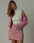 Conjunto de tweed rosa de otoño