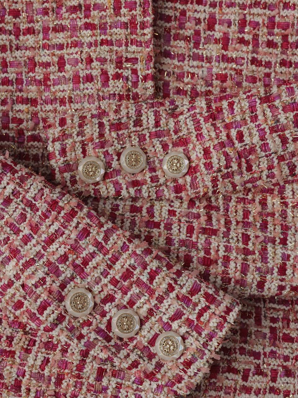 Conjunto de tweed rosa de otoño