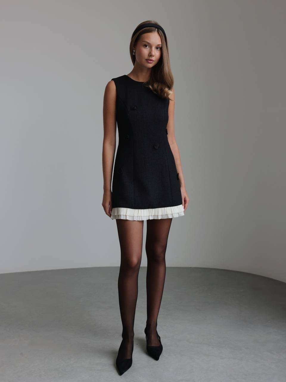 Elegant Charm Black Tweed Mini Dress