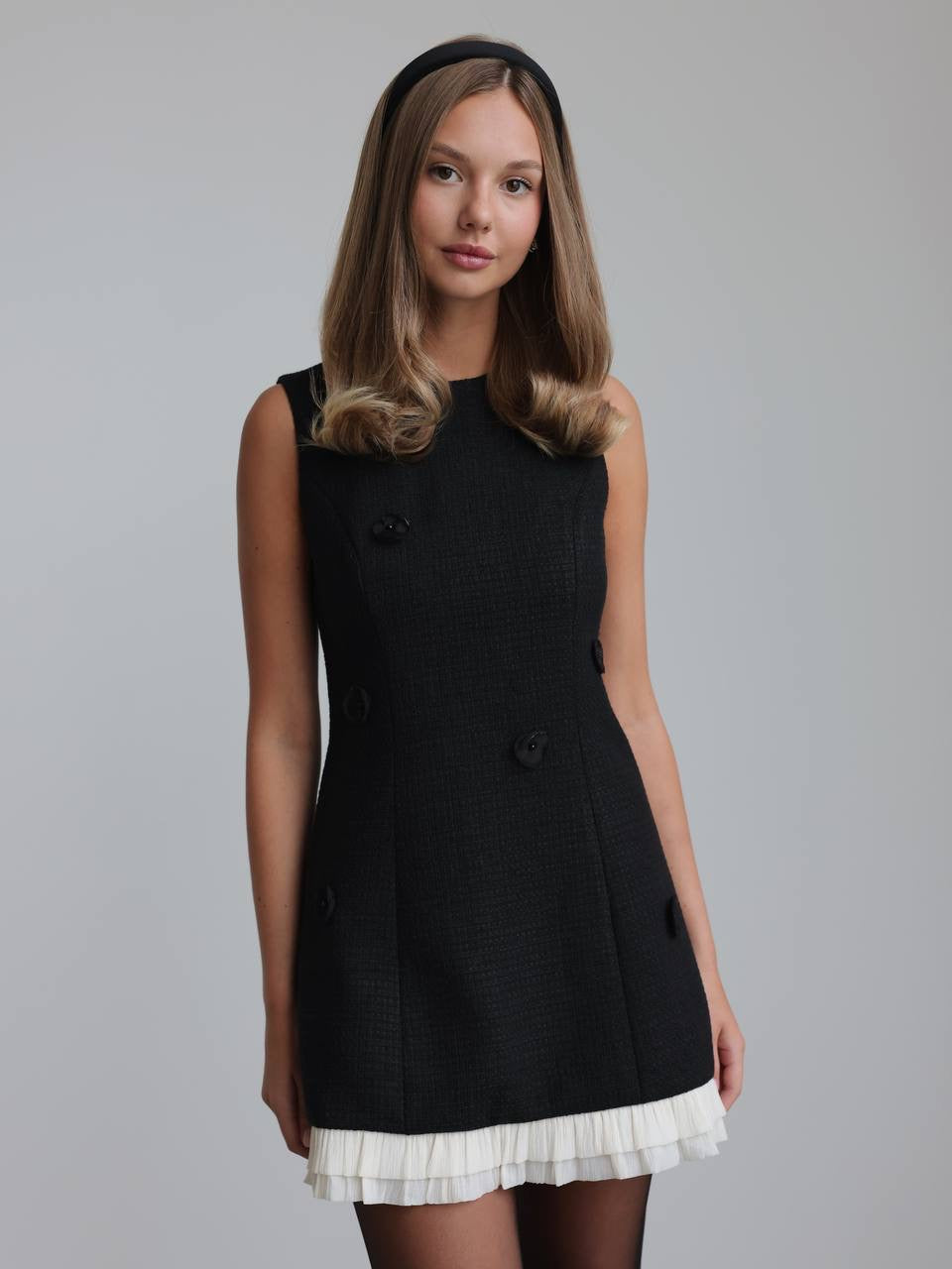 Elegant Charm Black Tweed Mini Dress