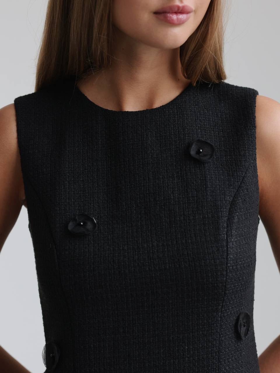 Elegant Charm Black Tweed Mini Dress