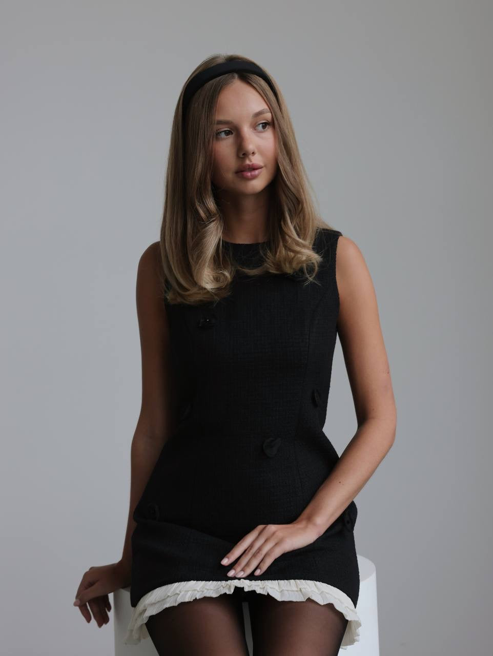 Elegant Charm Black Tweed Mini Dress