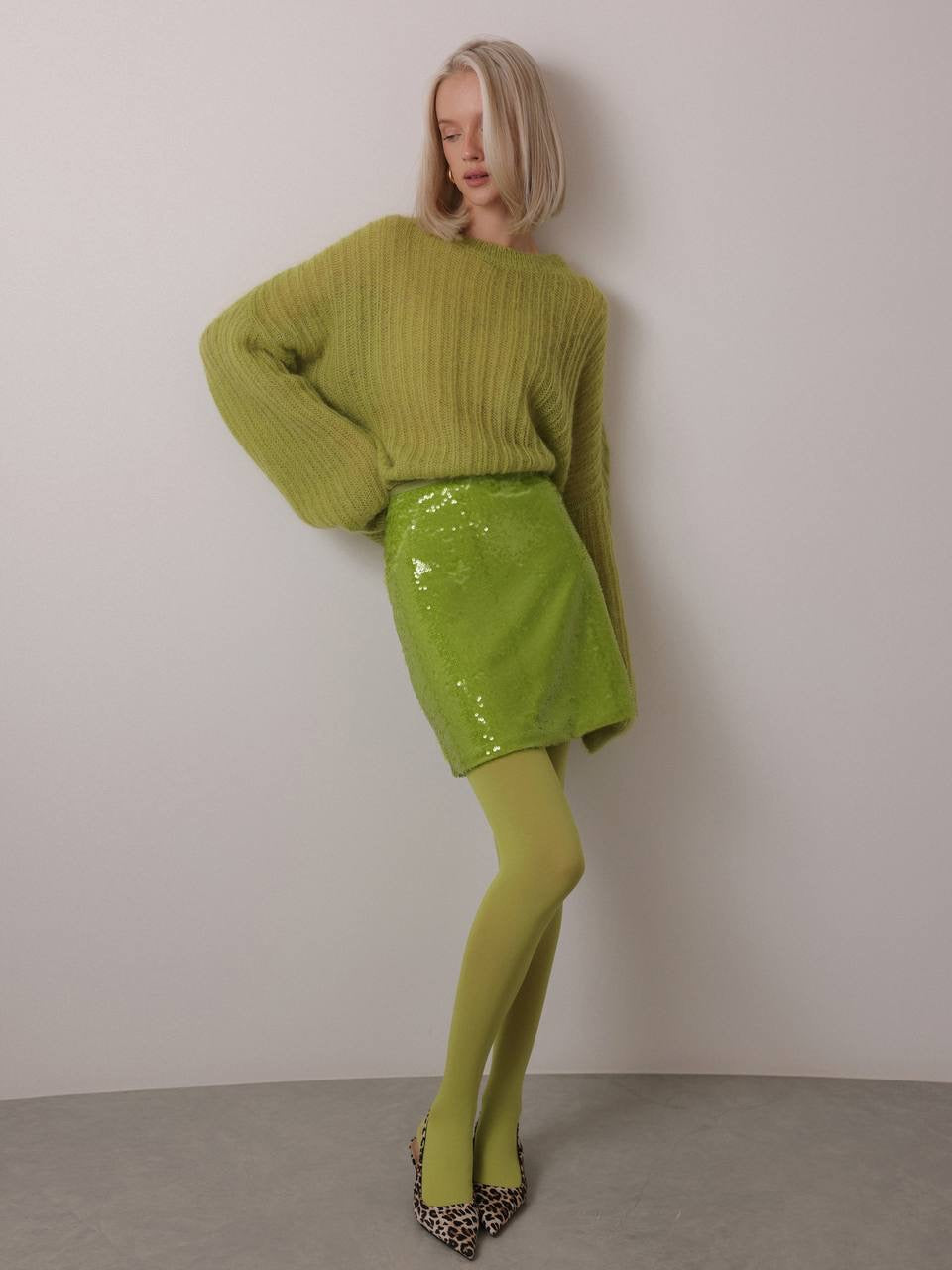Lime Spark Sequin Mini Skirt