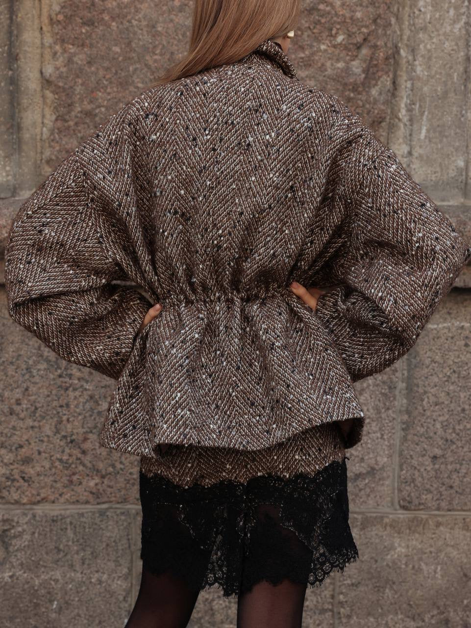 Minigonna in tweed con pizzo