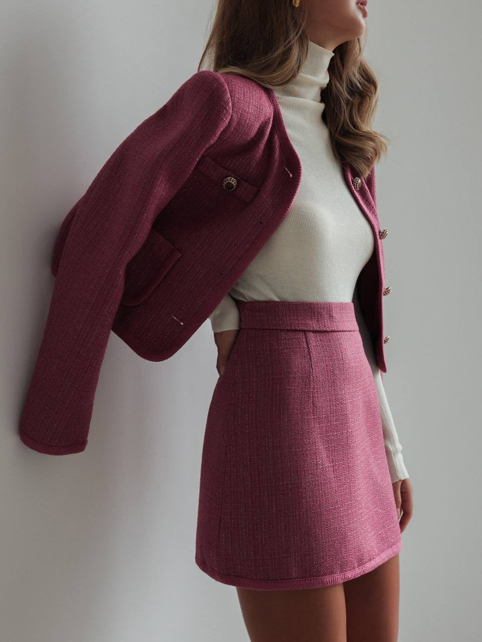 Conjunto de tweed de dos piezas frambuesa