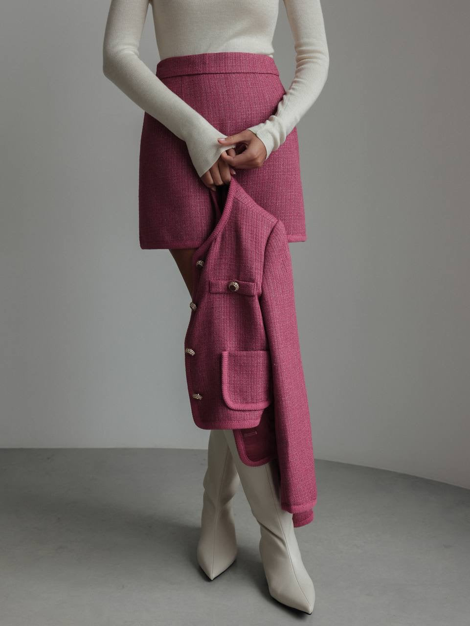 Conjunto de tweed de dos piezas frambuesa