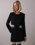 Ensemble en tweed noir à franges de perles