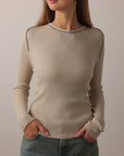 Beiger Rippstrickpullover