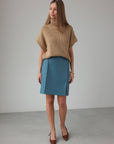 Jupe en simili-cuir bleu canard