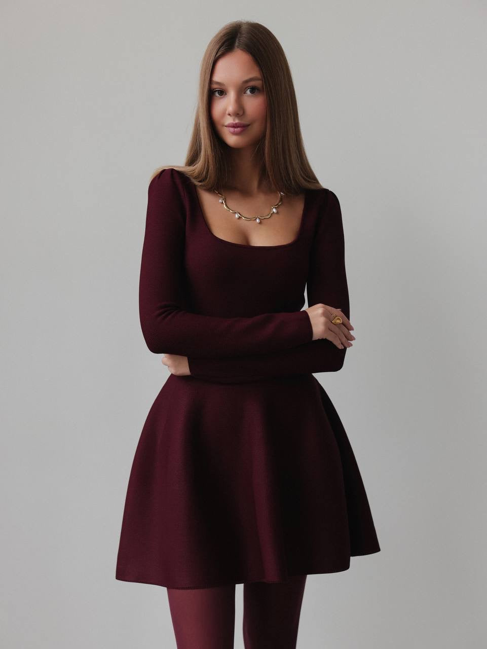Abito in maglia svasato bordeaux