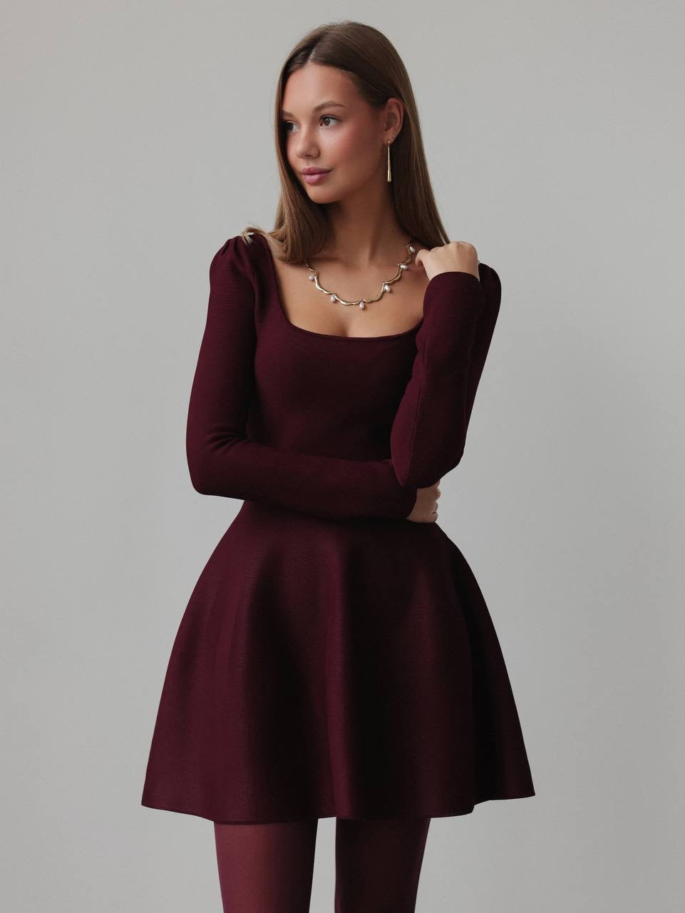 Abito in maglia svasato bordeaux