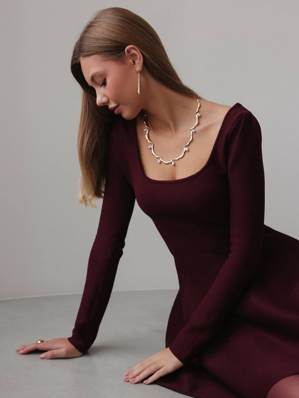 Abito in maglia svasato bordeaux