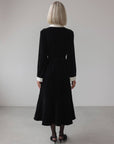 Black Velvet Midi Dress with White Collar