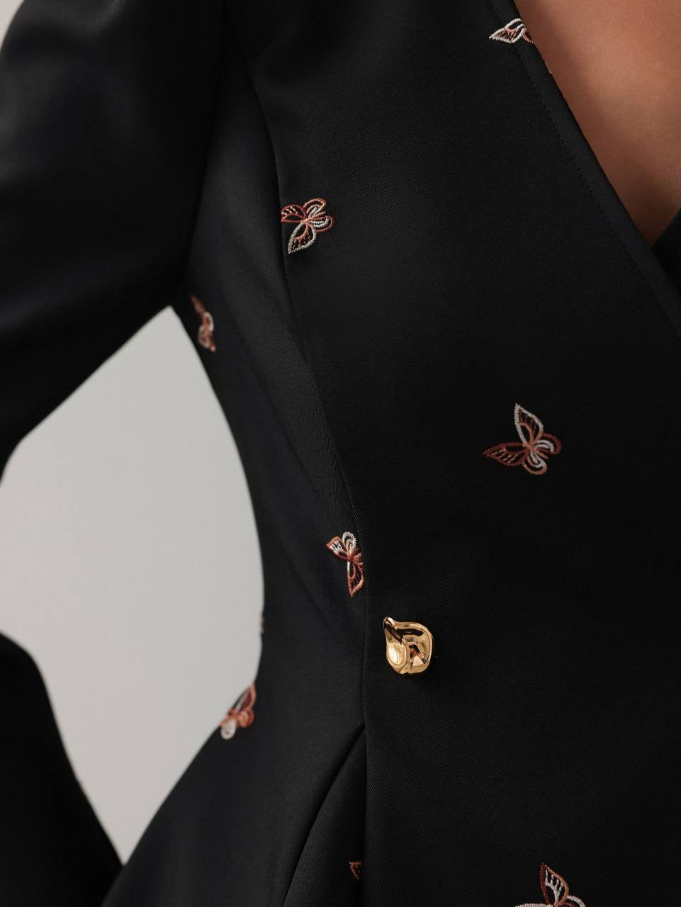 Butterfly Embroidered Black Mini Dress