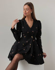 Butterfly Embroidered Black Mini Dress