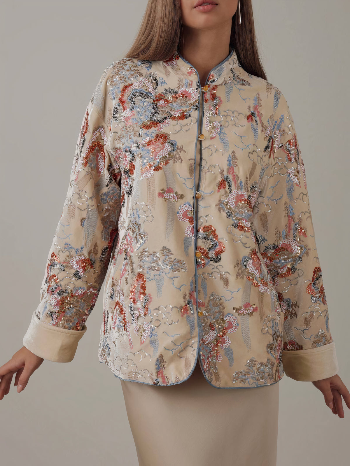 Jupe midi en satin beige Luna