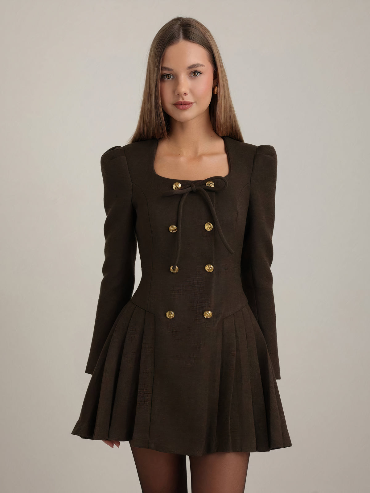 Victoria Buttoned Pleated Blazer Mini Dress