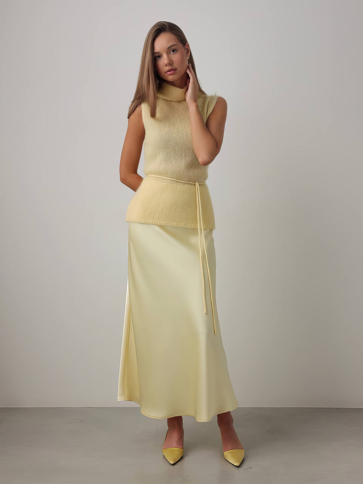 Jupe en satin jaune clair Melody