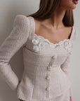 Vestido peplum de bouclé con perlas