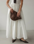 Vestido midi blanco de popelín con cuerpo acanalado