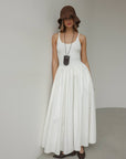 Vestido midi blanco de popelín con cuerpo acanalado
