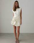 Sculptural Drape Detail White Mini Dress