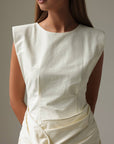 Sculptural Drape Detail White Mini Dress