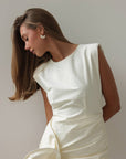 Sculptural Drape Detail White Mini Dress