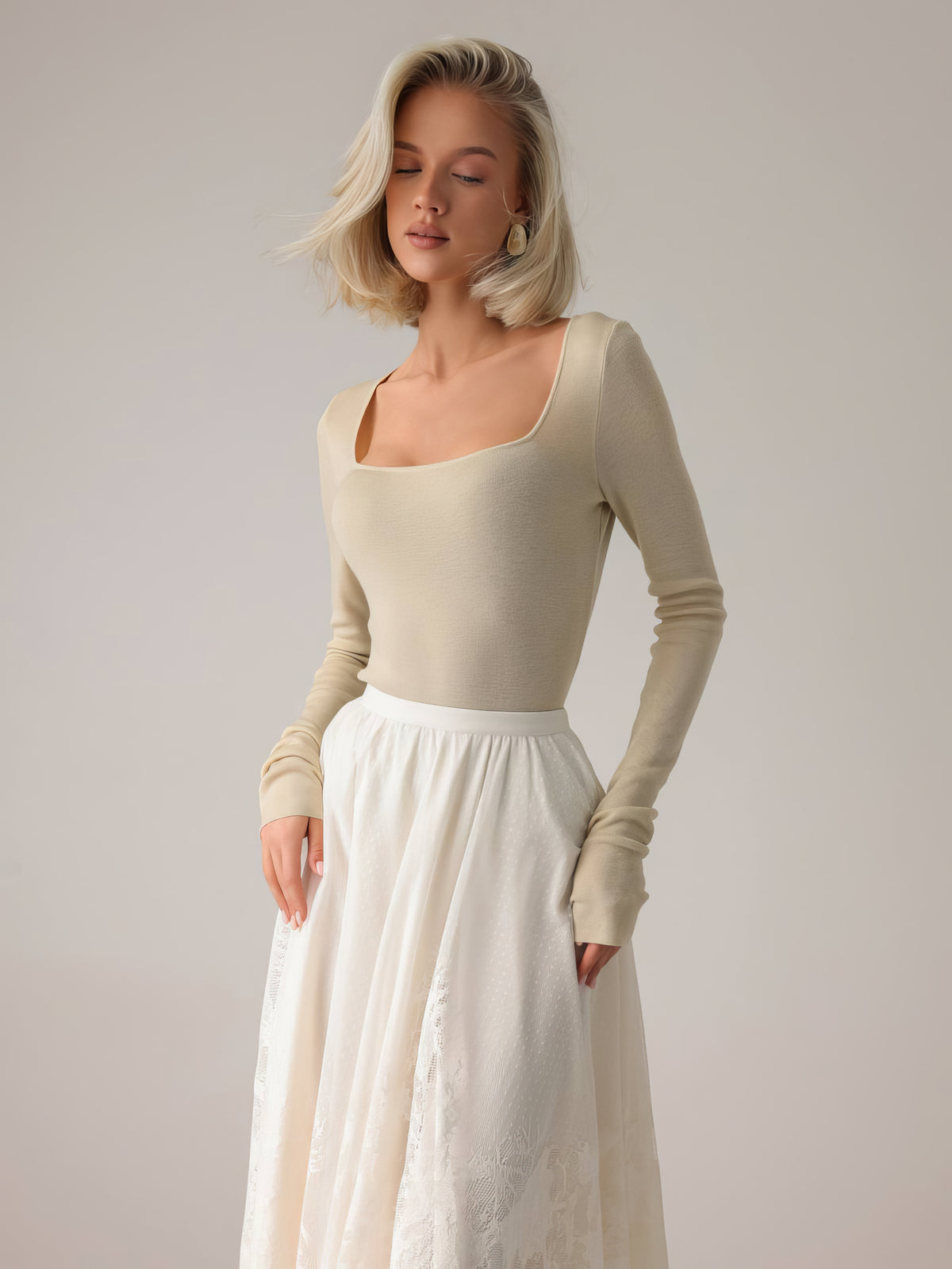 Gonna midi voluminosa bianco panna