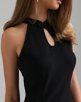 Vestido midi halter negro con abertura