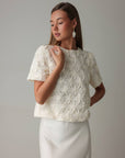 Blouse blanche texturée ornée à manches courtes