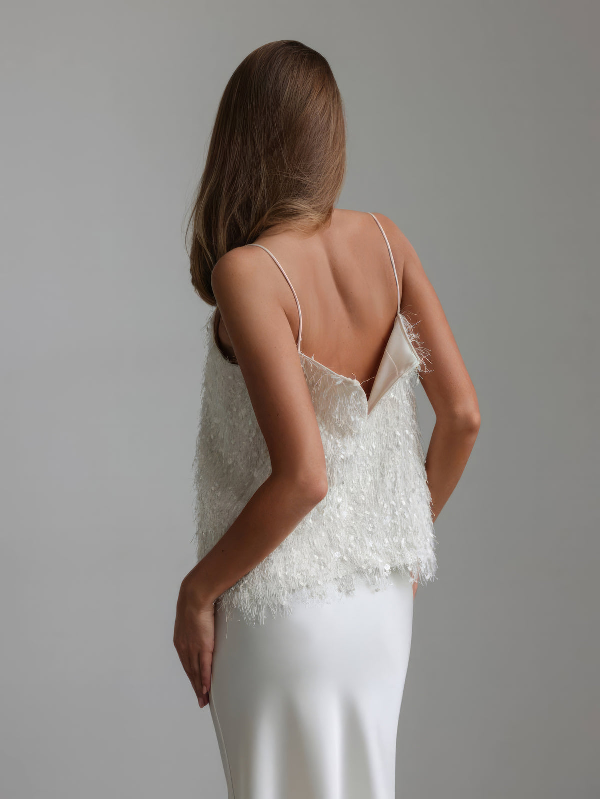 Falda midi de tul blanco brillante
