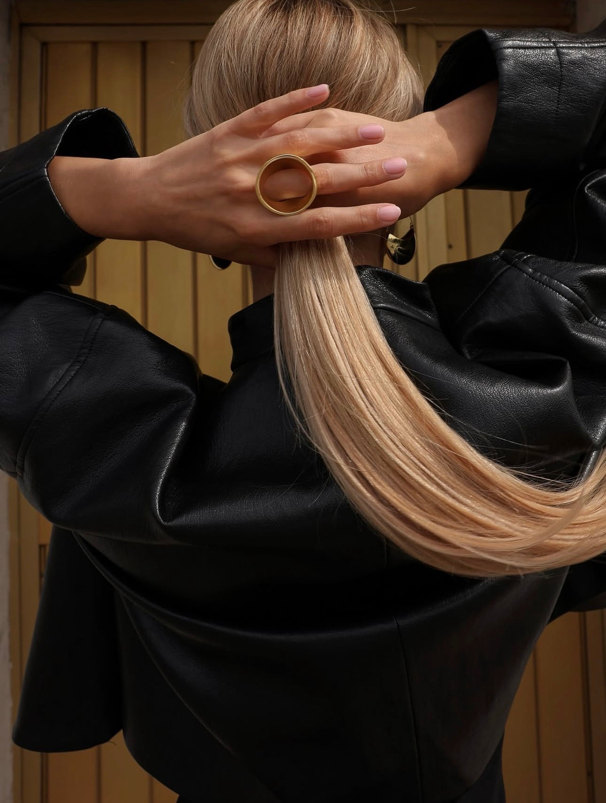 Veste en cuir drapée Minuit