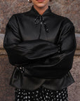 Veste en cuir drapée Minuit