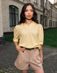 Short à pinces couleur latte