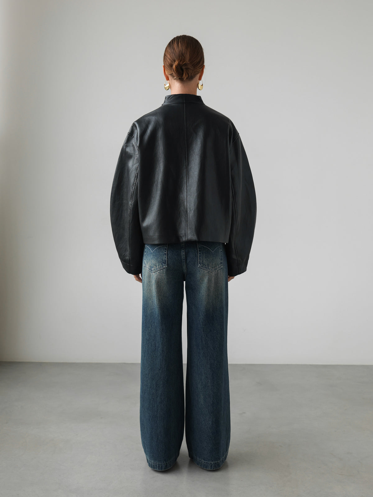 Veste en cuir drapée Minuit