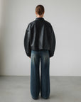 Veste en cuir drapée Minuit