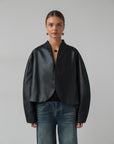 Veste en cuir drapée Minuit